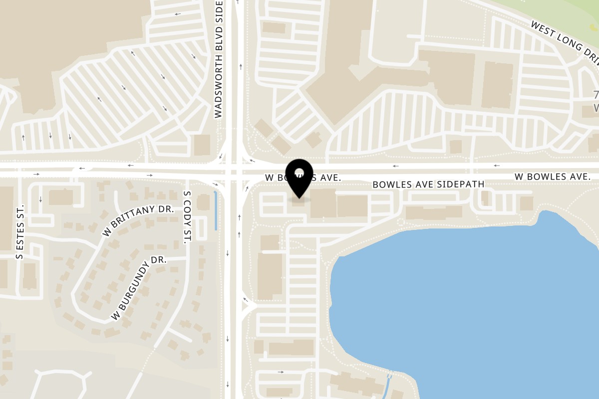 Map showing the location of Mesa Latin Kitchen on 8156 W Bowles Ave in Littleton